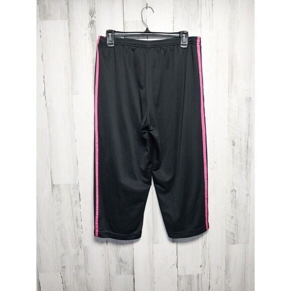 Women's Adidas 3 Stripe Black Pink Crop Pants Drawstring Pockets Large - Picture 5 of 8